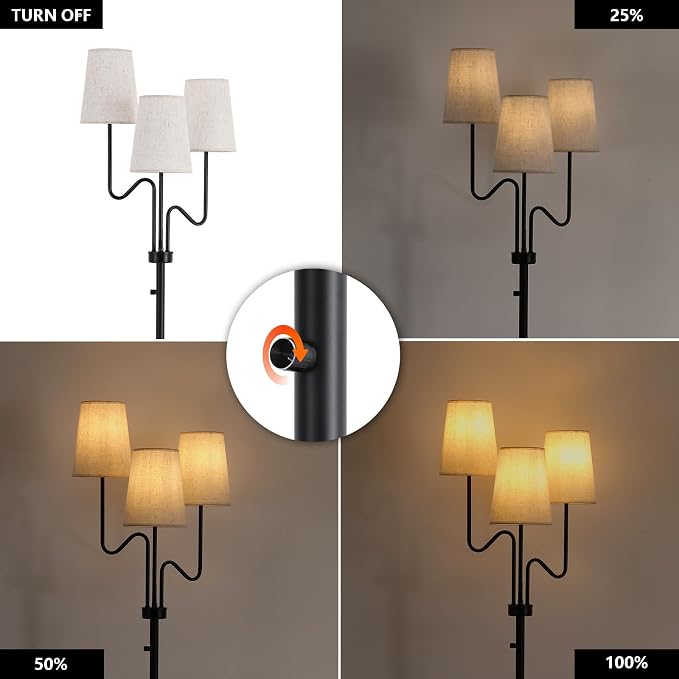 9MMML Farmhouse Dimmable Floor Lamp, Rustic 3-Light Floor Lamp with Fabric Shade, 68'' Tall Floor Standing Lamp for Living Room, Bedroom, Office, Corner, 3 x E26 LED Bulb Included