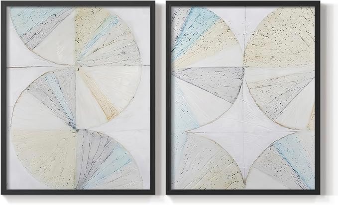 Renditions Gallery Set of 2 Peel & Stick Framed Prints, Geometric Abstract Wall Art, Pie Chart Color Wheels Wall Decor, Re-Stickable - Ready to Hang - 16"x20" - Black Frame LT588