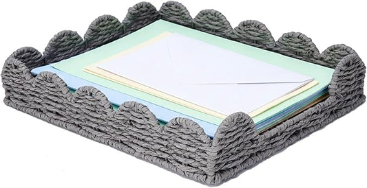 Woven Letter Tray, Paper Tray Organizer for Papers, Documents, Folders, Notebooks, and Stationery, Magazine File Holder, Mail Basket, Desk Organizers and Accessories, Office School Home Storage, Gray