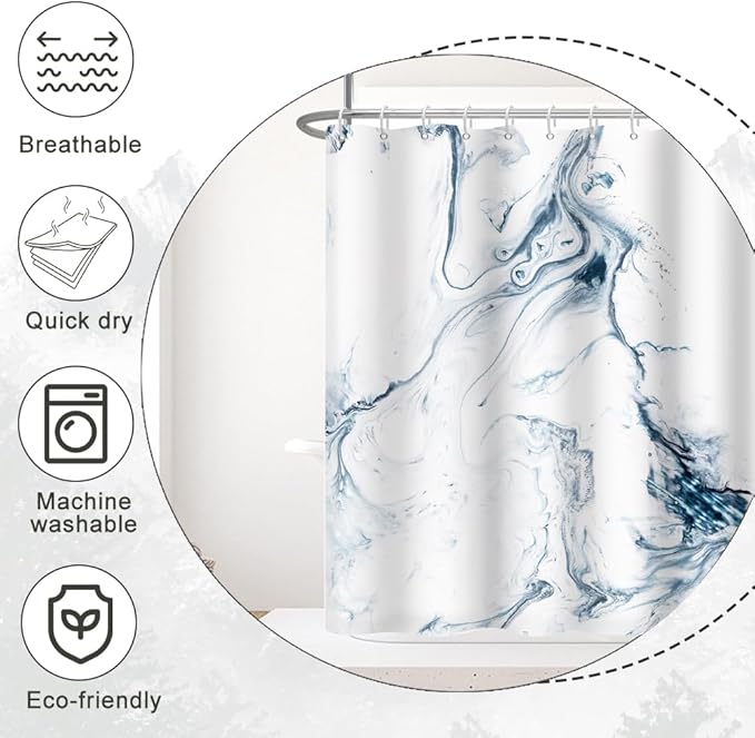 Stall Shower Curtain, Modern Abstract Blue and White Marble Small Shower Curtain Waterproof Shower Curtain Set with Hooks, 36x72 Inch