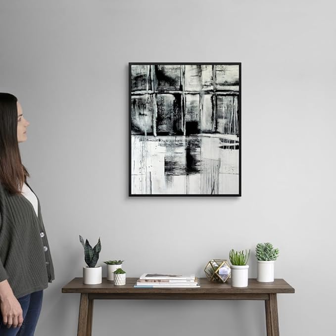 CANVAS ON DEMAND Looking Through Natural Wood Float Framed Canvas Wall Art Print by Erin Ashley, Contemporary, Abstract, Modern, Home Decor, Black and White Artwork,20" x24in