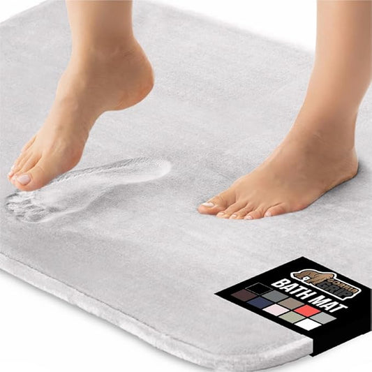 GORILLA GRIP Memory Foam Bath Rugs, Soft Absorbent Velvet Bathroom Mats, Durable Dots on Underside, Machine Washable Bathmat, Carpet Rug Room Decor for Shower Floor, 48x24 Mat, Light Gray
