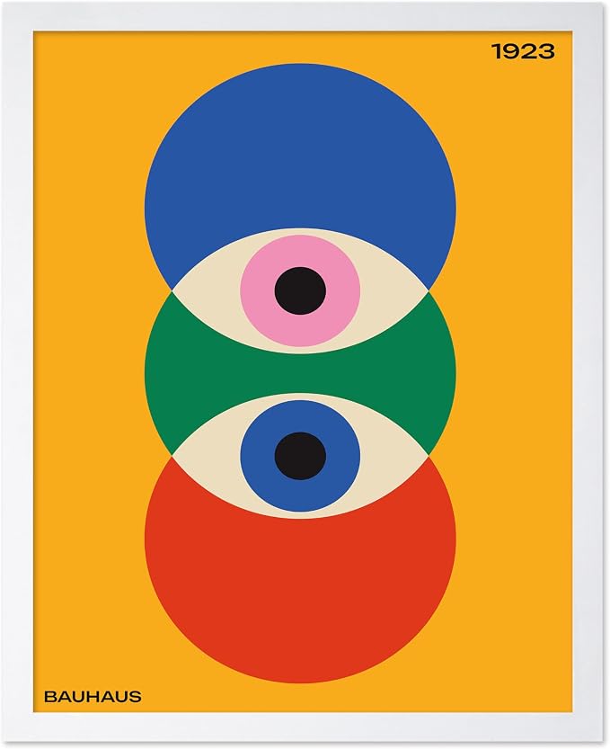 Poster Master Bauhaus Poster - Abstract Eyes Print - Graphic Design Art - Eye Art - Geometric Art - Chic Boho Art - Mid Century Modern Art - Living Room or Bedroom Wall Decor - 11x14 White Framed