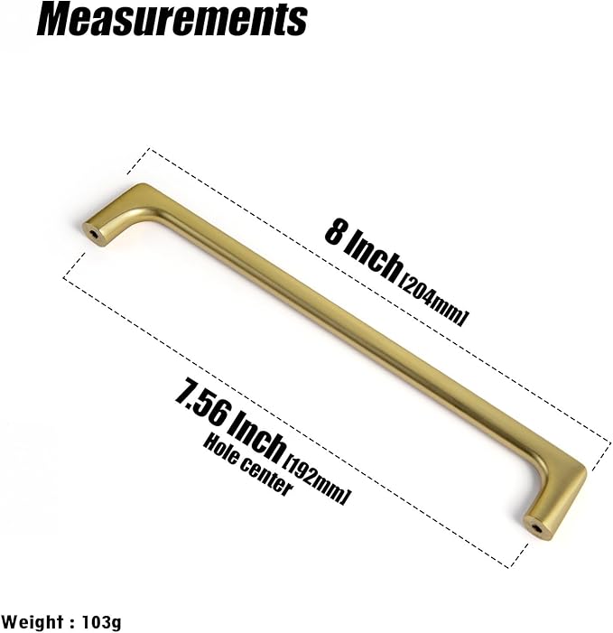 Goo-Ki Brushed Gold Cabinet Pulls with 7.6'' Hole Centers, Modern Style Zinc Alloy Cabinet Handles for Dresser,Wardrobe,Cupboard- 6 Pack