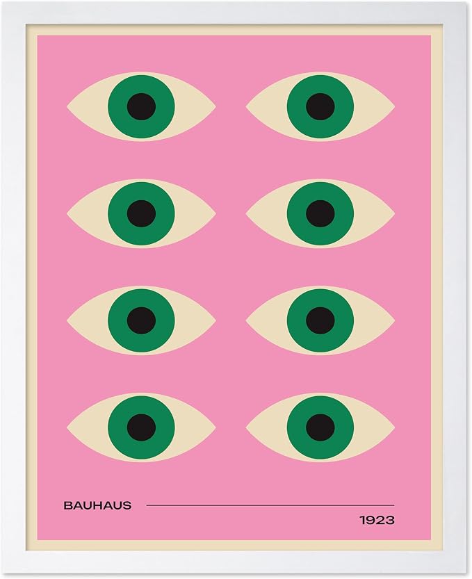 Poster Master Bauhaus Poster - Green Eyes Print - Graphic Design Art - Geometric Art - Chic Boho Art - Mid Century Modern Art - Abstract Art - Living Room or Bedroom Decor - 11x14 White Framed