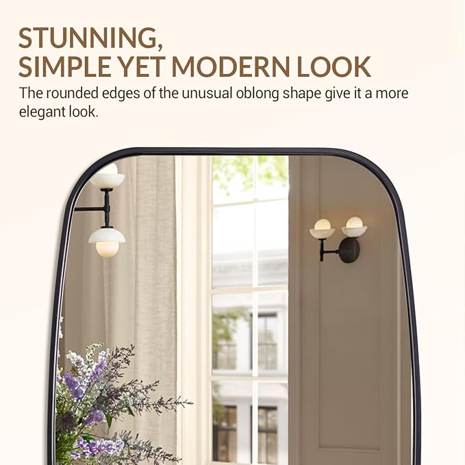 ANDY STAR Black Oval Mirrors for Bathroom, 24x36 Inch Oblong Bathroom Mirrors for Over Sink, Modern Metal Vanity Mirror, Non-Rusting SUS304 Metal Tube Frame, Wall-Mounted Vertically or Horizontally
