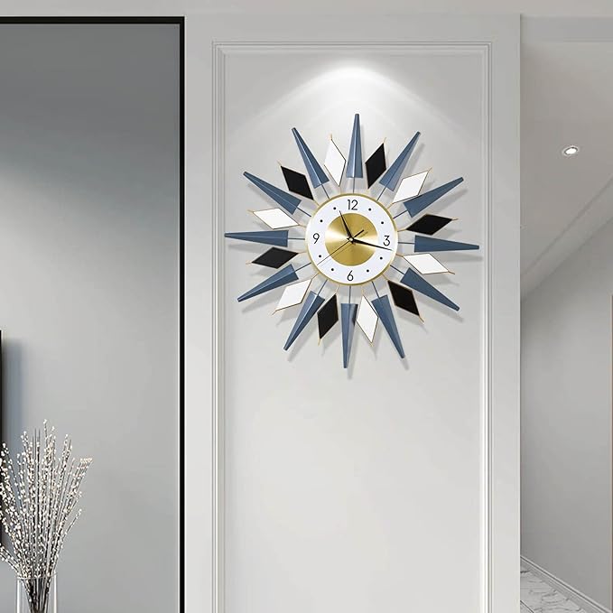 24 Inch Modern Metal Wall Clock Unique Design, Large Silent Battery Operated Non Ticking, Wall Clock for Living Room Kitchen Office Decor