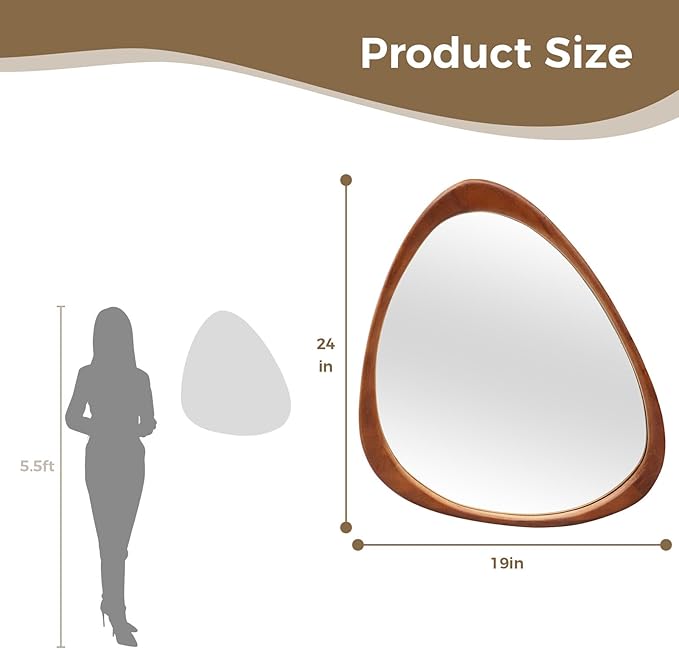 24x19 Inch Asymmetrical Mirror, Full Length Irregular Wall Mirror, Boho Decor for Bedroom, Mid Century Modern Floor Mirror for Living Room, Entryway and Hallway Decor