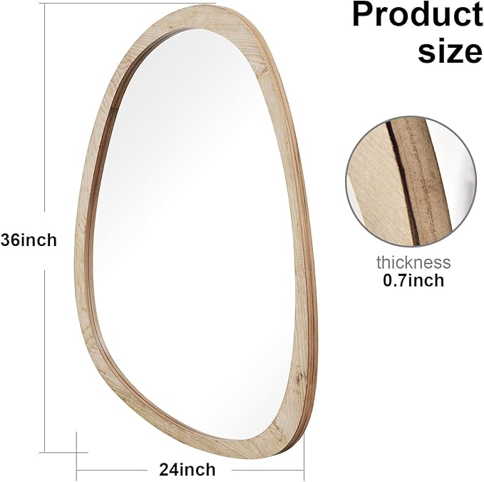 sawsile Irregular Wall Mirror for Bathroom,Wood Asymmetrical Rustic 24x36 inch Farmhouse Vanity Unique Nature Decorative Large Mirror for Entryway,Bedroom,Living Room,Washroom