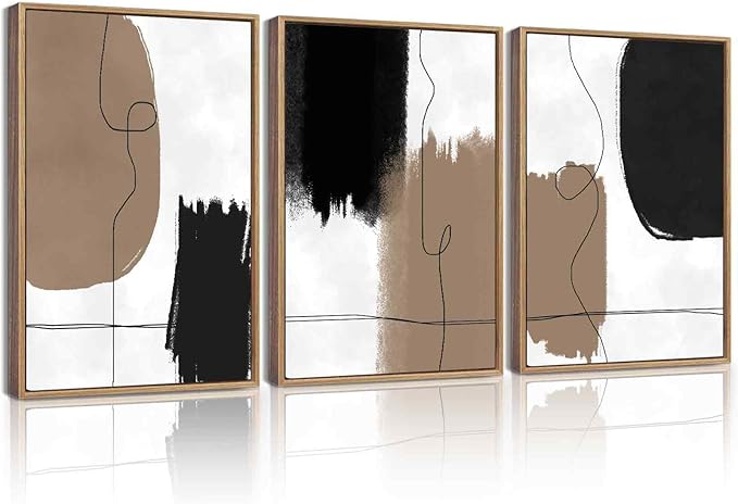 KUVIOKE Neutral Abstract Framed Wall Art Beige Mid Century Textured Wall Decor Minimalist Line Modern Illustrations Art Print for Living Room Bedroom 12x16in (Natural Framed)