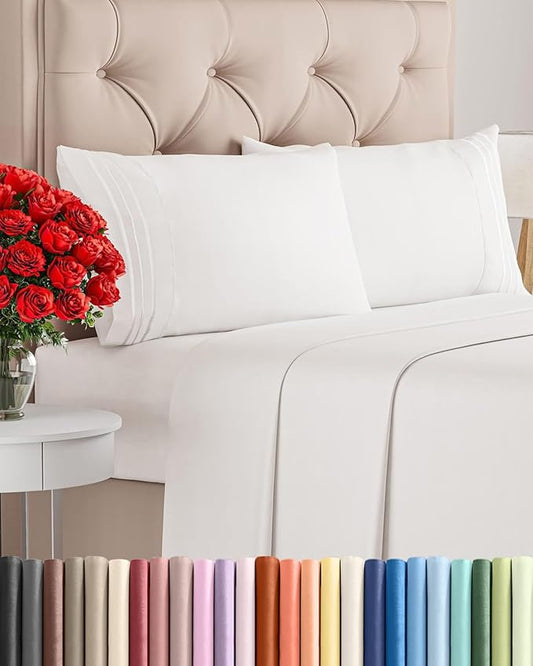 Cal King Size 4 Piece Sheet Set - Comfy Breathable & Cooling Sheets - Hotel Luxury Bed Sheets for Women & Men - Deep Pockets, Easy-Fit, Extra Soft & Wrinkle Free - Antique White Oeko-Tex Bed Sheet Set