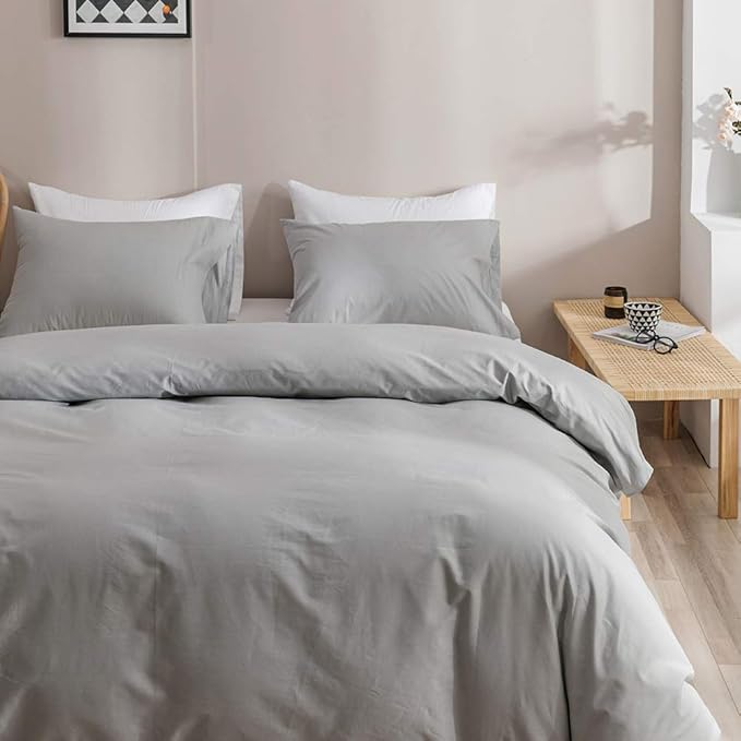 Pureant Silver Grey Comforter Set California King Light Gray Bedding Comforter Sets Cotton for Women Men Solid Bright Grey Comforter Cal King Soft Elegant Grey Comforter All Grey Blanket