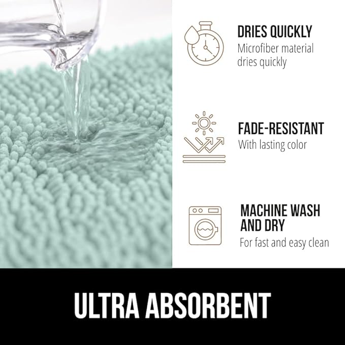 GORILLA GRIP Plush Absorbent Shaggy Chenille Bath Rug Mat for Square Toilet Base with Rubber Backing, Machine Washable Rugs, Soft Microfiber Contour Mats for Toilets, Bathroom Decor, Seablue