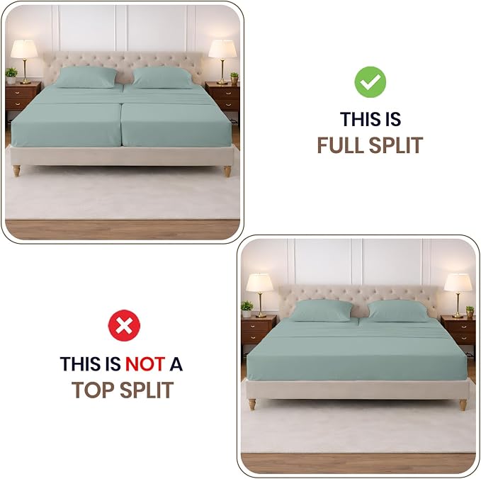 SGI Split King Sheet Set for Adjustable Bed Egyptian Premium Cotton 600 Thread Count Sheets for Sleep Number Bed 15" Deep Pocket 5 Pc Set with 2 Twin XL Fitted Sheets Soft Breathable -Aqua Green