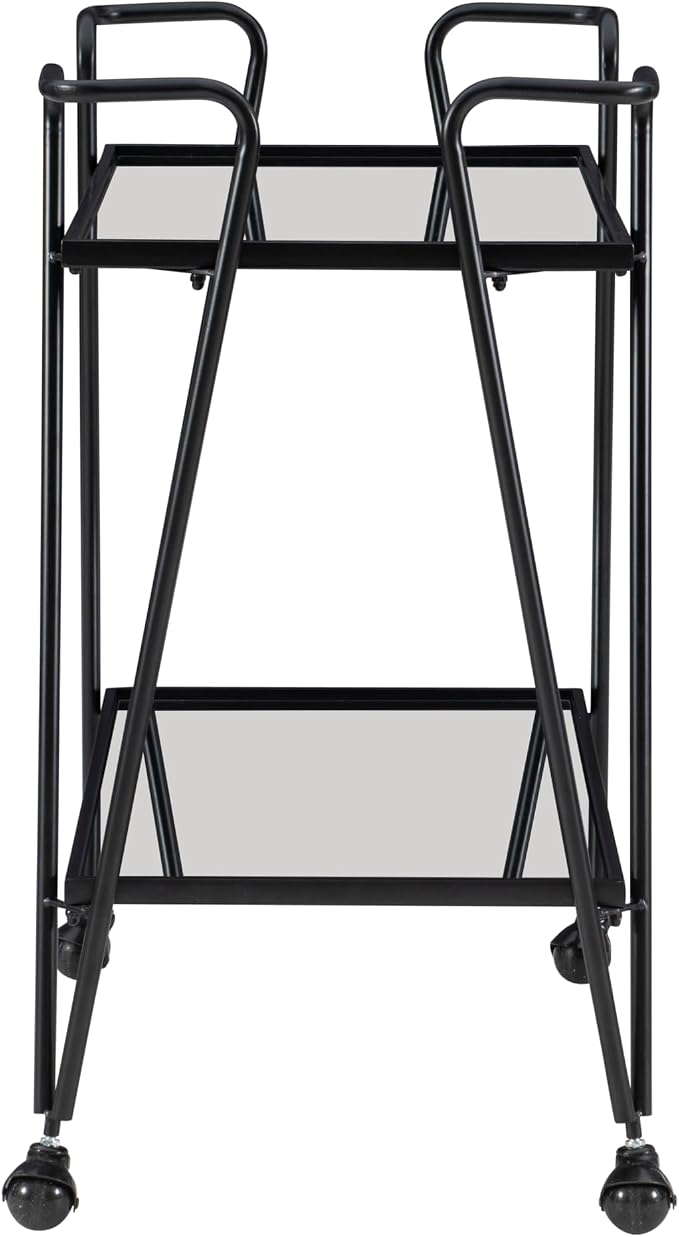 Linon Gina Black Mid Century Bar Cart with Mirrored Shelves