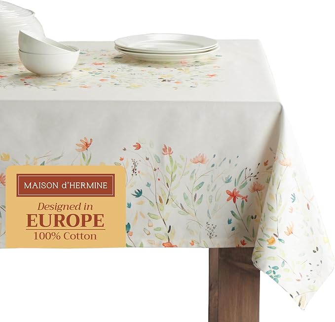 Maison d' Hermine Table Cloth Rectangle Table 100% Cotton 70 x 90 Inches Tablecloth Reusable Decorative for Dining Room Farmhouse Home Valentines Day Decorations Spring Summer - Colmar