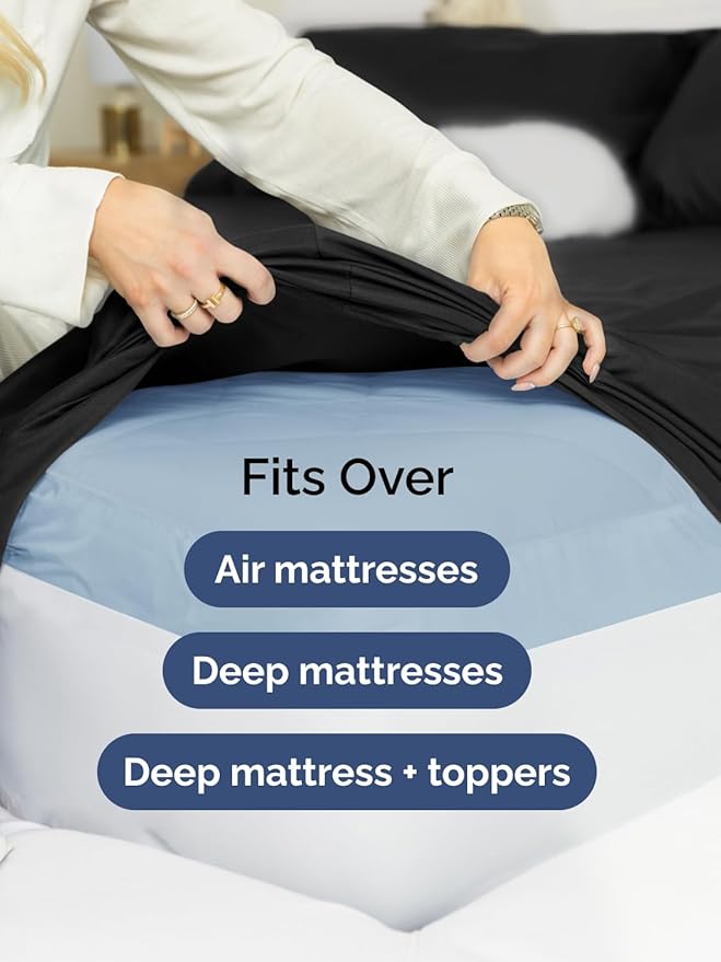 Extra Deep Queen Sheet Set - 6 Piece Breathable and Cooling Sheets - Hotel Luxury Bedding for Women, Men, Kids & Teens - Easy & Secure Fit - Soft, Wrinkle Free and Comfy - Extra Deep Pockets - Black
