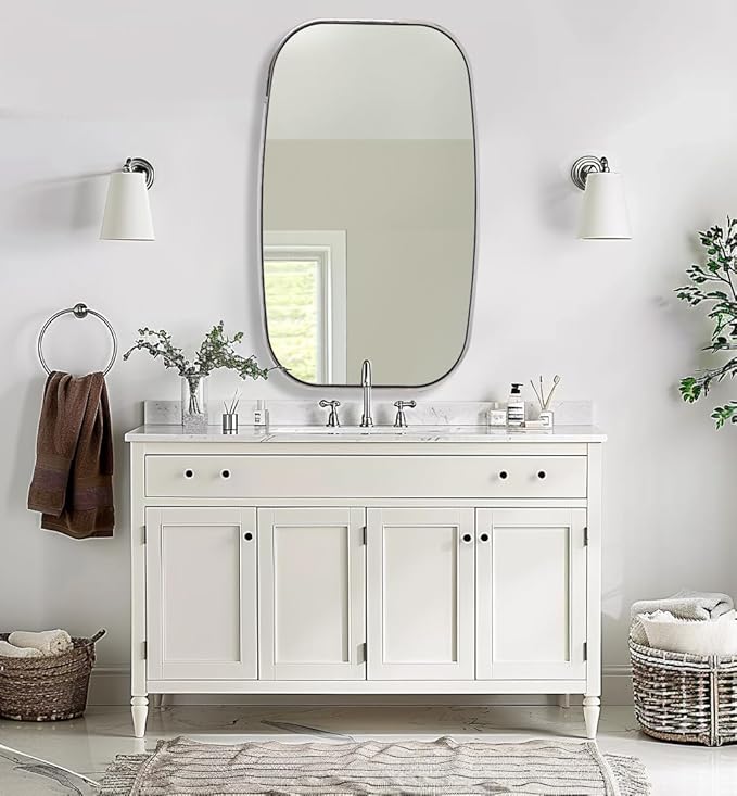 ANDY STAR Chrome Oval Mirror, 24x40 Inch Polished Chrome Bathroom Mirrors, Non-Rusting SUS304 Metal Tube Frame, Wall-Mounted Vertically or Horizontally