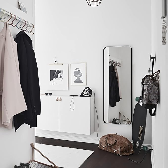 Black Full Length Mirror for Bathroom, 20"x55" Long Metal Framed Full Body Mirror, Rectangle Floor Mirror Leaning Against Wall for Dressing Living Room Bedroom Entryway