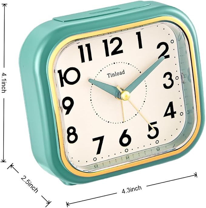 Tinload 4.3" Vintage Retro Analog Alarm Clock, Super Silent Non Ticking Clock with Manual Light, Snooze, Battery Operated, Simply Design, for Living Room, Bedroom, Bedside, Desk(Green-V2)