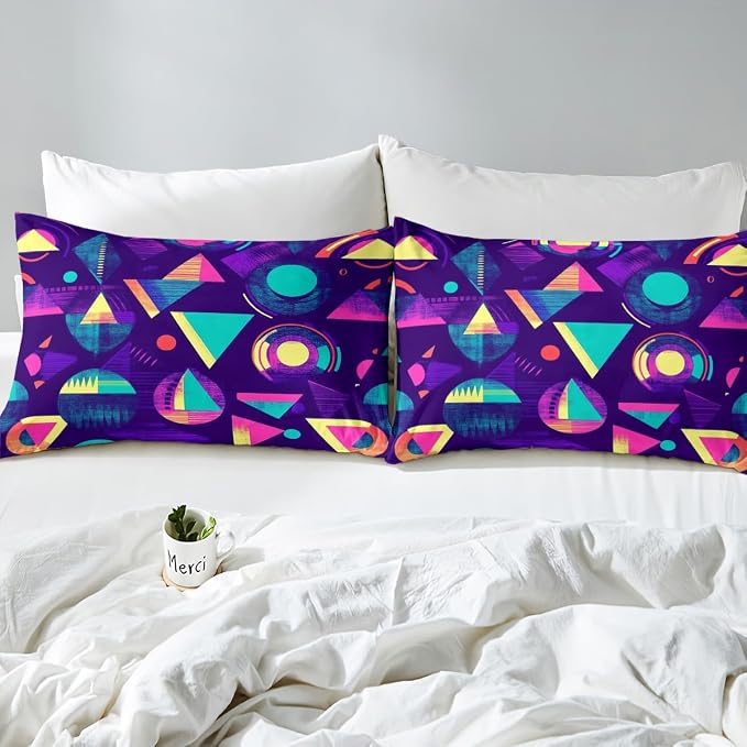 Memphis Style Duvet Cover King Abstract Colorful Dots Design Funky Bedding Set For Kids Child Girls Vintage Eighties Comforter Cover Memphis Fashion Bed Sets 80'S Style Retro 1980s Home Decor