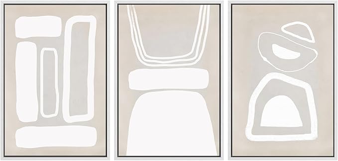 SIGNWIN Framed Canvas Print Wall Art Set Mid-Century Boho Geometric Polygons Abstract Shapes Cozy Neutral Modern Art Decorative Contemporary Minimal for Living Room, Bedroom, Office - 24"x36"x3 White