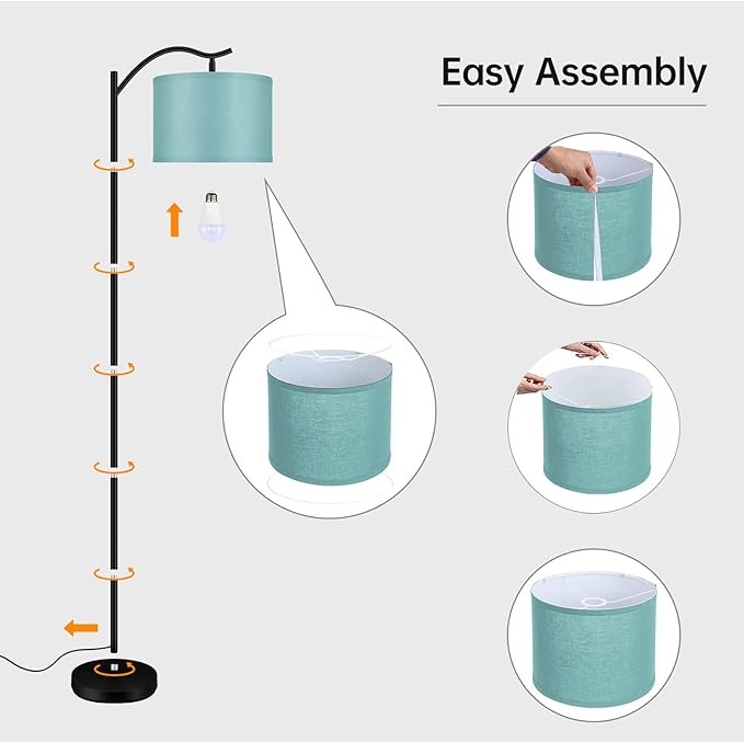 BoostArea Floor Lamp for Living Room,LED Arched Floor Lamp,Tall Modern Standing Lamp with Green Linen Shade,E26 Socket, Footswitch,Montage Mid Century Floor Lamp for Bedrooms,Office
