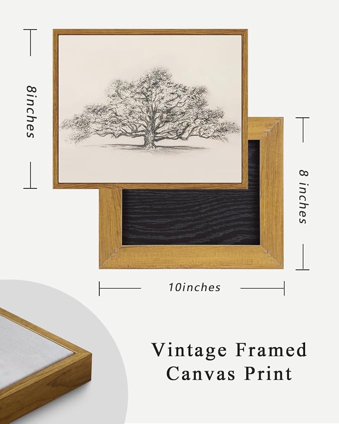 ARPEOTCY Framed Canvas Wall Art, Vintage Wall Decor, Retro Sketch Tree of Life Pictures for Bedroom Bathroom Living Room, Rustic Cottagecore Farmhouse Black White Neutral Decorations, 8x10 inch
