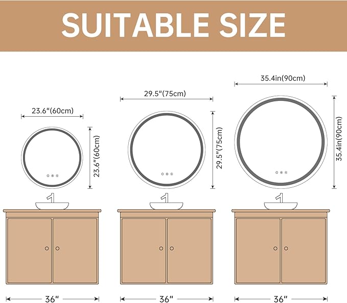 LOVESPEJO 24 Inch Round Backlit Bathroom Mirror with Lights, Circle LED Mirror for Bathroom, Fogless, Stepless Dimmable, 3 Color Changing, Memory, IP54, Shatterproof