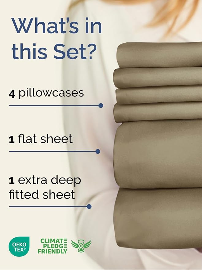 Extra Deep King Sheet Set - 6 Piece Breathable and Cooling Sheets - Hotel Luxury Bedding for Women, Men, Kids & Teens - Easy & Secure Fit - Soft, Wrinkle Free and Comfy - Extra Deep Pockets - Khaki