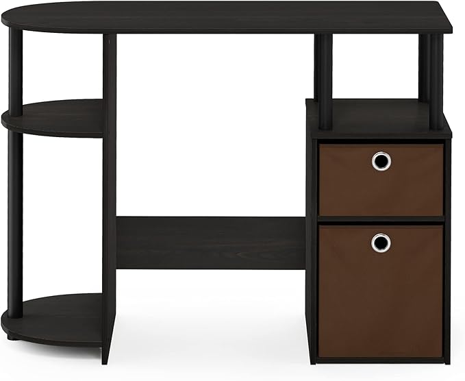 Furinno JAYA Desk, 38.4" Wide Gaming Desk with Bin Drawers, Computer Desk with Side Shelf, Office Desk for Study, Home Office, Bedroom, Dorm, Study Room, Espresso