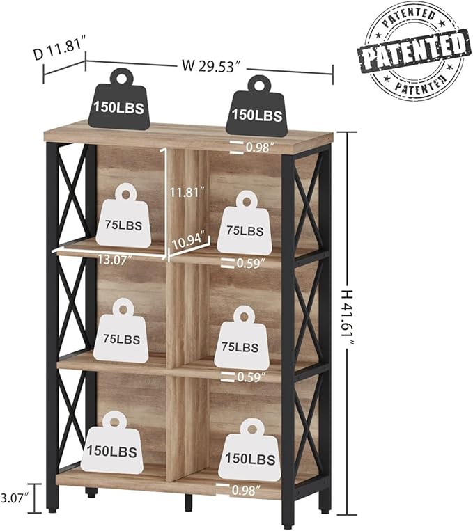 FATORRI 6 Cube Storage Organizer Bookshelf and Small Bookcase for Home Office (Rustic Oak)