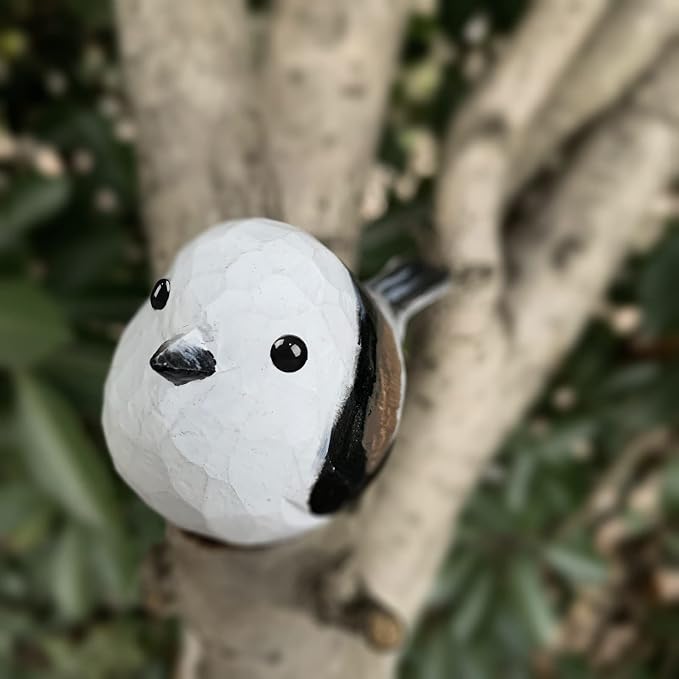 Bird Figurines Hand Carved Painted Wooden Statues for Home Decor, Gift for Bird Lovers,Housewarming, Birthday, Christmas, Anniversaries (NO.11.Aegithalidae-Long-Tailed tit)