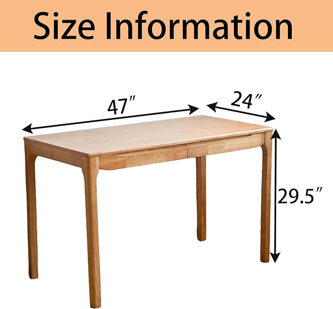 Widen Solid Wood Desk with Drawers,47"X24" Wood Writing Desk for Small Space,Student Computer PC Desks,Home Desks for Work,Gaming Study Desk for Bedroom Escritorios Desk Table (Natural, 47")