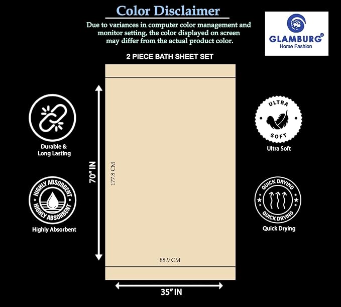 GLAMBURG 700 GSM Premium Cotton 2-Pack Oversized Extra Large Bath Sheet Set - 100% Combed Cotton - 2 Bath Sheets 35x70 - Luxury Hotel & Spa Quality - Durable Ultra Soft Highly Absorbent - Purple