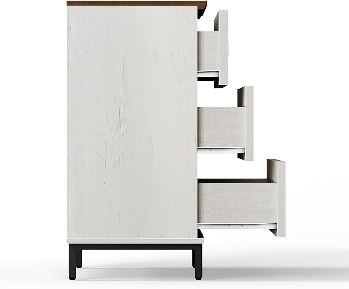 Modern White Dresser for Bedroom with 6 Drawers, 2 in 1 Wooden Chest of Drawers with Organizer Storage for Bed Room,Livingroom Hallway