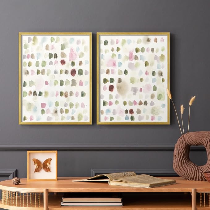 Renditions Gallery Set of 2 Peel & Stick Framed Prints, Hand Drawn Abstract Wall Art, Watercolor Seamless Pattern Wall Decor, Re-Stickable - Ready to Hang - 8"x10" - GOLD Frame LT588