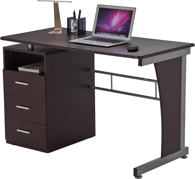 48" W Computer Desk with Drawers, Home Office Desk with Storage, Heavy Duty and Water Resistant Study Table, Chocolate Brown