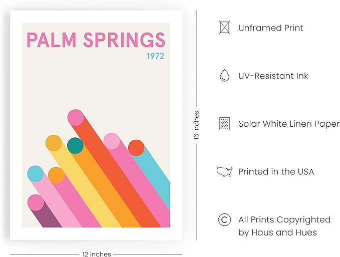 HAUS AND HUES Vintage Travel Posters: Pink Retro Art Prints, California Travel Posters for Room Aesthetic, Colorful Modern City Art Wall Decor, Danish Pastel Abstract Poster (Unframed, 12x16)