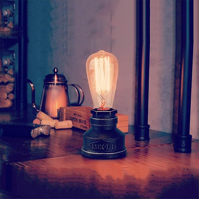 Vintage American Village Style Table Lamps Creative Lights Alloy Metal Water Pipe Night Light,Rustic Loft Industrial Steampunk Retro Base E26 LED Edison Table/Desk Lighting Fixture