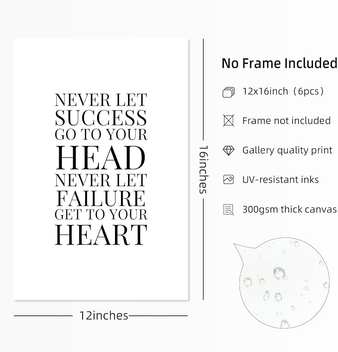 Office Inspirational Wall Art Decor Motivational Quotes Canvas Wall Art Positive Classroom Posters Pictures Office Inspirational Work Artwork for Women Home Bedroom 12x16 Inch Unframed Set of 6