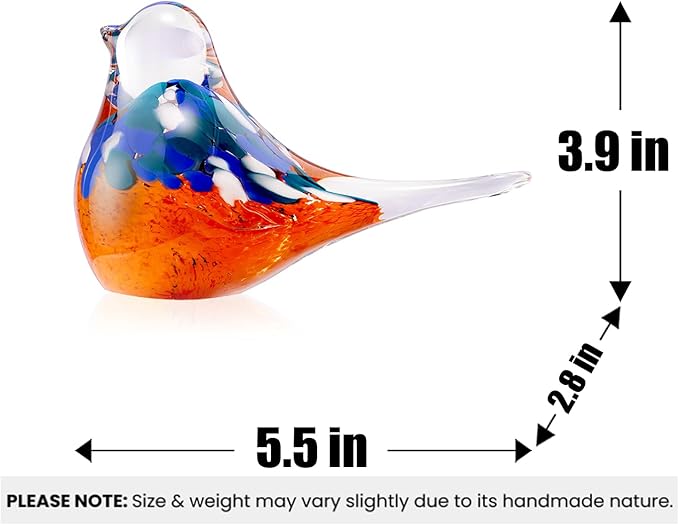 Blown Glass Birds - Glass Art Bird Decor, Hand Blown Glass Animal Figurines Paperweight for Home Shelf Decor