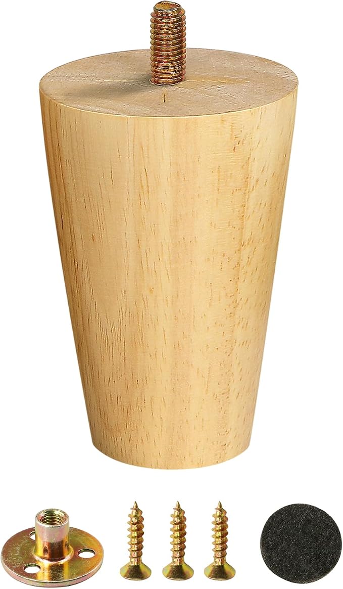 FoDau770 Rubber Wood Furniture Legs 5 Inches, 5/16" UNC Straight Tapered Wood Feet Mid Century Sofa Legs, Wooden Furniture Feet Replacement Parts for Cabinet Couch Dresser Chair Ottoman Table