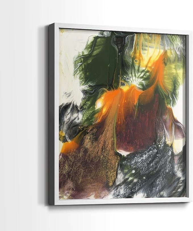 Renditions Gallery Set of 2 Peel & Stick Framed Prints, Watercolor Abstract Wall Art, Colorful Fluid Design Wall Decor, Re-Stickable - Ready to Hang - 22"x28" - White Frame LT588