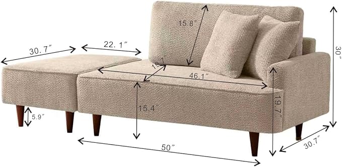 GDFStudio Upholstered Chaise Lounge Chair Indoor with Ottoman, Boucle Fabric Chaise Chair with 2 Throw Pillows and Solid Wood Legs, Recliner Lounge Chair for Office Living Room Bedroom, Camel