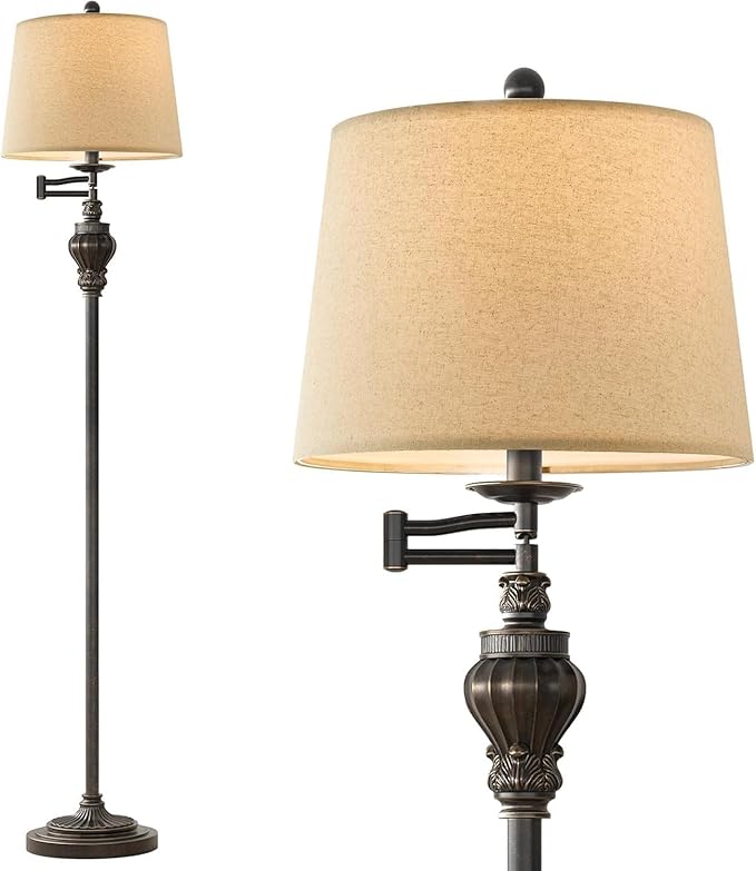 G-SAFAVA 61" Vintage Floor Lamp with 350° Adjustable Swing Arm, Standing Lamp for Bedroom Living Room Bedside Nightstand Retro Farmhouse Mid Century Lamp Light Home Décor Office Gifts