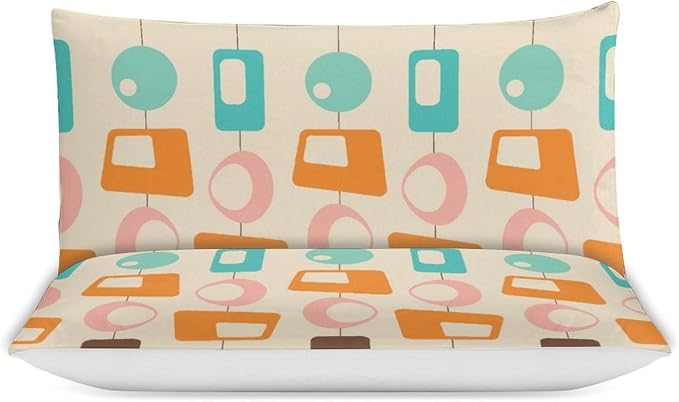 Colorful Aesthetic Comforter Cover Geometry Bed Set, Retro Atomic Duvet Cover，Modern Mid Century Bedding Sets，Aesthetic Abstract Art Bedding 3 Piece (1 Duvet Cover 86"x70" + 2 Pillow Sham 20"x30")