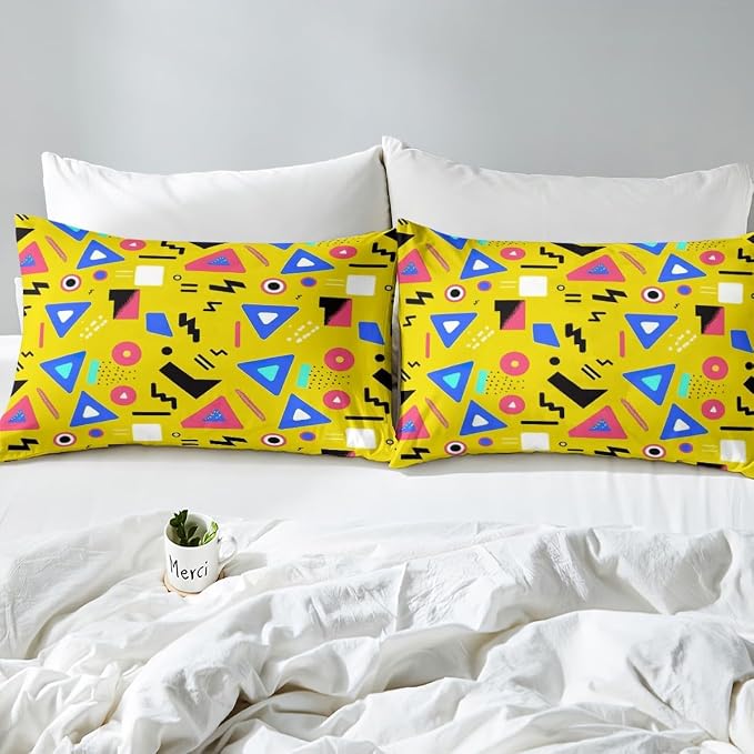 Memphis Style Duvet Cover Full Abstract Colorful Design with Dots Funky Bedding Set for Kids Child Girls Vintage Eighties Comforter Cover Memphis Fashion Bed Sets 80'S Style Retro 1980s Home Decor