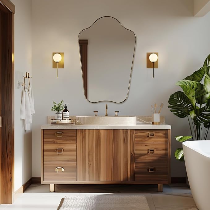 ANDY STAR 24x36 Gold Mirror, Brushed Brass Scalloped Mirror with Curved Design, Irregular Wall Mirror for Bathroom, Vanity, Powder Room, Stainless Steel Frame, Anti-Rust