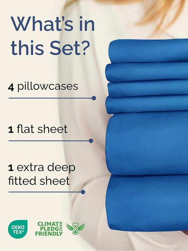 Extra Deep Cal King Sheet Set - 6 Piece Breathable and Cooling Sheets - Hotel Luxury Bedding for Women, Men, Kids & Teens - Easy & Secure Fit - Soft and Wrinkle Free - Extra Deep Pockets - Royal Blue